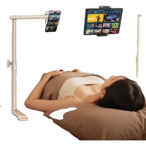 Supporto per tablet e telefono, compatibile con due dispositivi, rotazione a 360°, BIANCO (1/2)