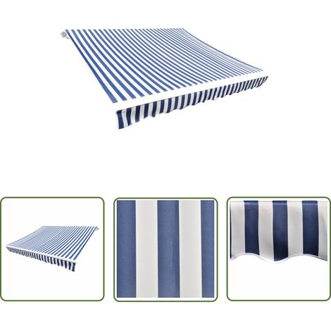 The Living Store Toit d'auvent Toile Bleu et blanc 4x3 m (Cadre non inclus) - Toiture D'extérieur - Auvent Pliable - Parasol - Abri Solaire - Protection Solaire (1/5)