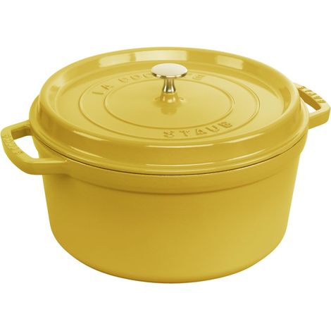 STAUB Casseruola in ghisa smaltata con coperchio, tutti i fuochi, tra cui induzione, 5 e 7 persone, rotonda, 28 cm, 6,70 l, 7 kg, limone (1/5)