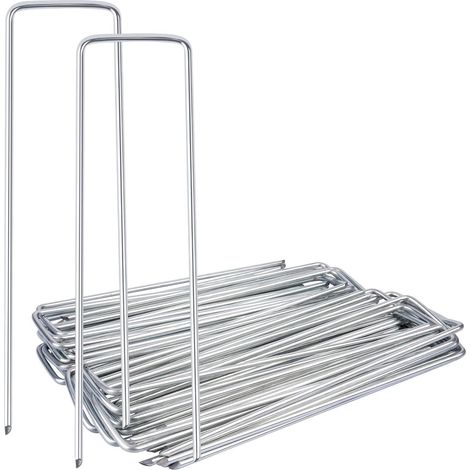 50 Piquets de Jardin, Acier Galvanisé, Forme en U, 15 cm, pour Tente, Bâche, Fixation Sol (1/5)