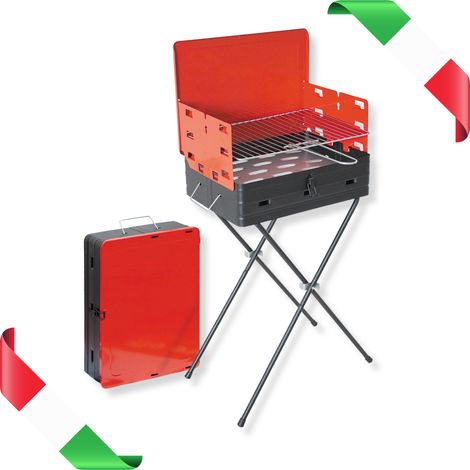 Barbacoa de carbón portátil plegable en estuche de acero pintado soporte de parrilla ajustable 77 cm