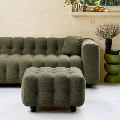 Pouf. module pour canapé. repose-pieds pour canapé 3 places en bouclette texturée kaki L 69 x P 59 x H 48cm - Leon