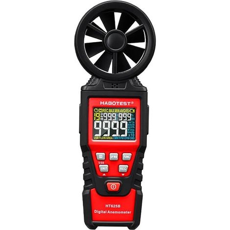 Digitales Anemometer, HT625B USB-Windmessgerät, 5-in-1-Gerät zur Messung von Temperatur, Luftfeuchtigkeit und Taupunkt, Windmesser mit CFM-Anzeige