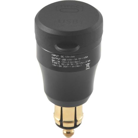 Chargeur rapide étanche pour moto avec port USB Type-C, adaptateur secteur 12 V/24 V QC3.0, prise et fiche DIN (1/5)