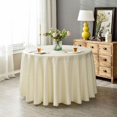 Nappe ronde en jacquard 220 cm Beige, facile d'entretien & élégante