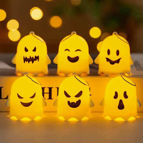 Paquet de 6 bougies sans flamme de lanterne fantôme d'Halloween, bougies scintillantes LED à piles (incluses), décoration de maison d'Halloween (1/5)