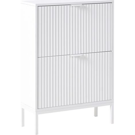 Zapatero de 2 compartimentos madera MDF diseño acanalado blanco Adelaide
