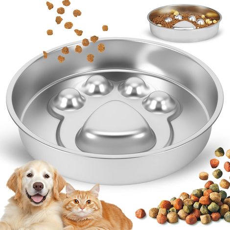 Gamelle anti-glouton pour chien en acier inoxydable - pour éviter les aliments à la hâte - Grande gamelle anti-glouton pour chiens de taille moyenne (1/5)