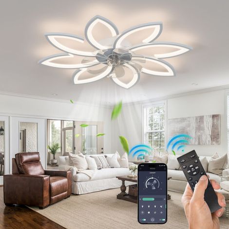 Leiser Deckenventilator mit LED-Beleuchtung – Reversibler Gleichstrommotor – 6 Geschwindigkeitsstufen – Dimmbar – Modernes Blütenblatt-Design – 8800 lm (1/5)