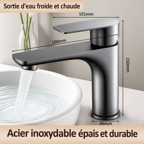 Mitigeur de lavabo gris pistolet en acier inoxydable eau chaude et froide avec flexibles 80 cm 80cm réf 1581 24 × 17 × 5,5 cm 1 kg – Livraison gratuite