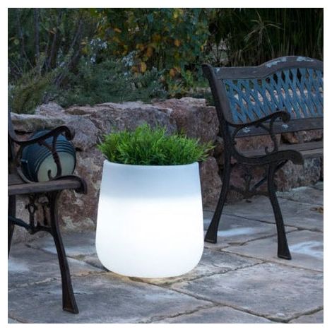 CAMELIA 40 Macetero Redondo con Luz Para Plantas y Flores Muy Resistente. Carga Solar y Batería Recargable. Luz RGB y Hecho de Polietileno en España