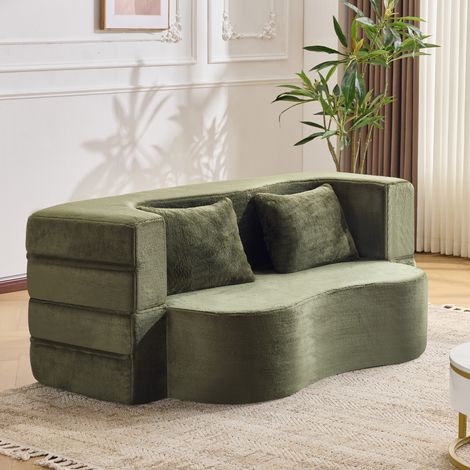 Schlafsofa Grün aus Schaumstoff faltbar mit 2 Kissen und 2-in-1-Funktion (1/5)
