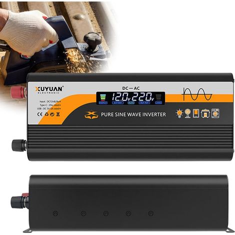 Onduleur sinusoïdal pur 800 W 12 V vers 230 V, convertisseur de tension avec prise européenne, USB (5 V/3 A), port de type C et écran LCD, convertisseur de courant CC CA pour voiture/camping-car (1/5)