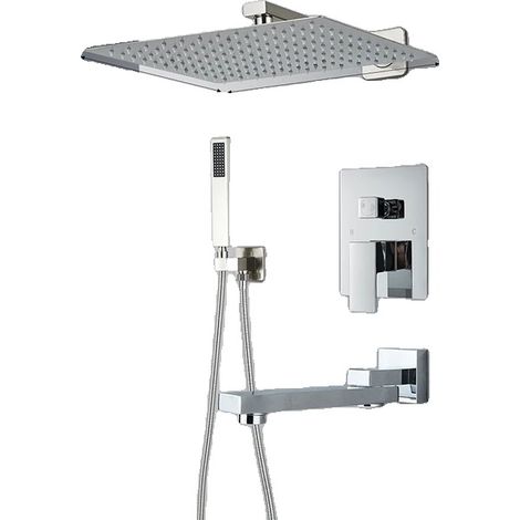Ensemble de robinet de douche, pommeau de douche pluie, design monté au mur, 3 Voie 12 pouces E (1/2)
