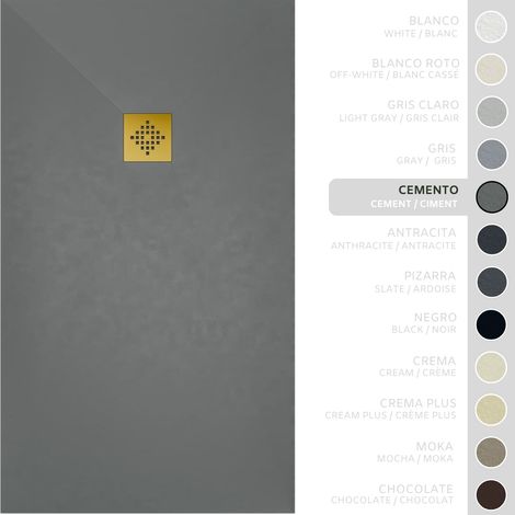 SOULBATH Receveur de Douche -Résine -Gel Coat -Texture Lisse/Pierre -Antidérapant -Couleur Gris Ciment - 190x90- Extra plat 3cm. Bonde de Vidage incluse - GRILLE DORÉE (1/5)