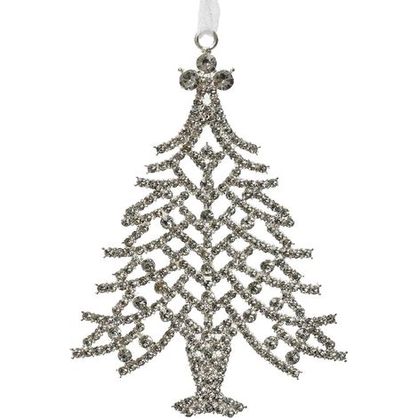 Weihnachtsanhänger Tanne Silberfarben mit Glittersteinen 10 cm - Metall