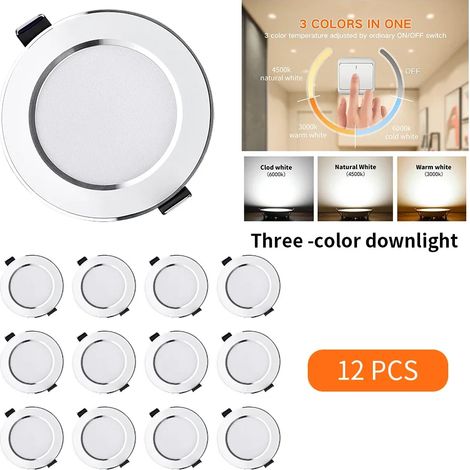 (Éclairage tricolore - 12 spots - 5 W) Spot encastré LED rond, 3 couleurs, intensité variable (1/5)