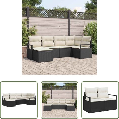 vidaXL Poly Rattan - Sofa Set mit Kissen 6 pcs Schwarz Poly Rattan (1/5)