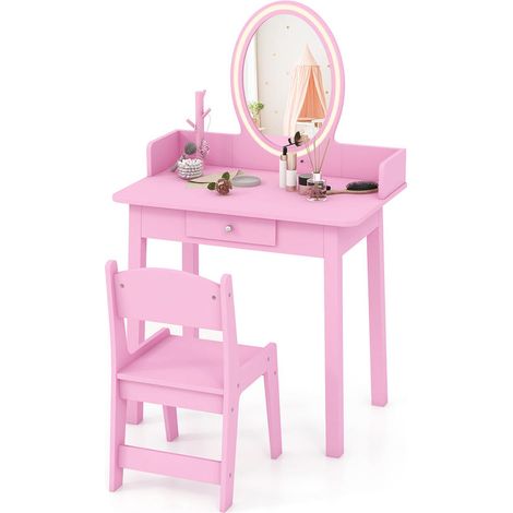 Kids Vanity Set with Lighted Mirror-Pink (1/5)