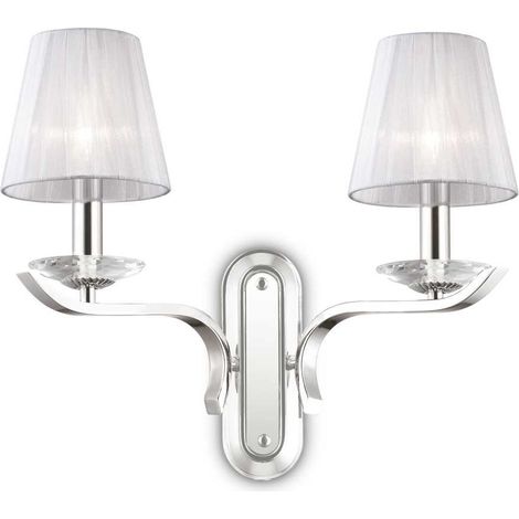 Ideal Lux Pegaso - 2 Light Indoor Candle Wandleuchte Chrom, Weiß mit Organza Shades, E14
