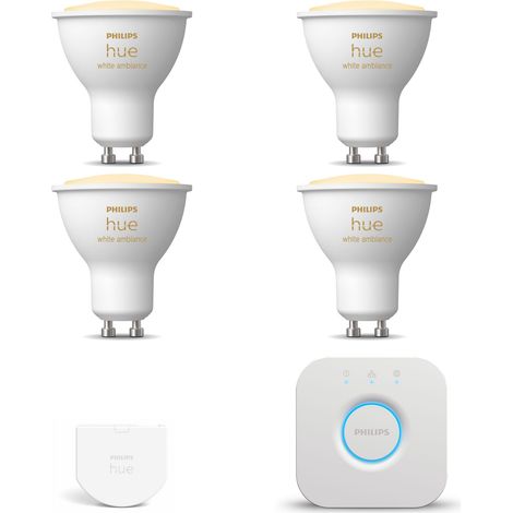 Philips Hue Kit de démarrage GU10 avec 4 Spots LED Lumière blanche chaude à froide - Incl. 1 Bridge, 1 Interrupteur mural - White Ambiance (1/5)