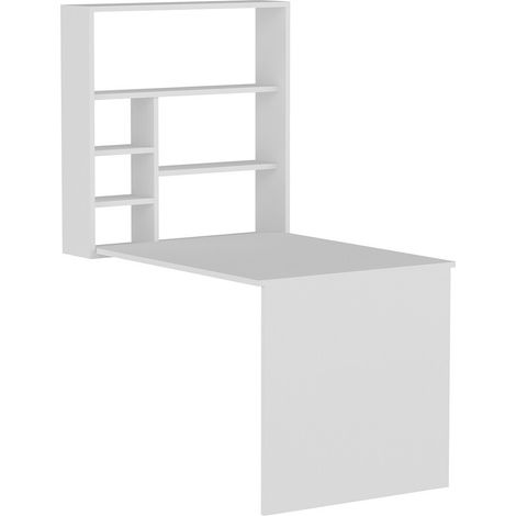 Bureau gain de place avec bibliothèque murale Sedir - Blanc (1/4)