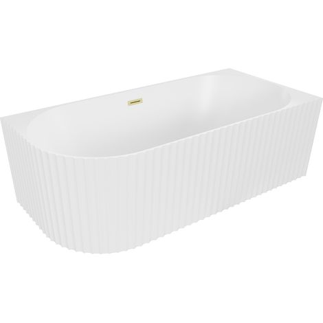 Mexen Gia vasca da bagno freestanding angolare a righe destra 150 x 75 cm, bianco opaco, troppo pieno oro spazzolato (1/3)