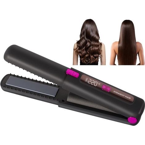 Longziming - Lisseur sans fil 2 en 1 - Mini styler et boucleur - Appareil de coiffage - Chauffe rapide - Contrôle de la température - Revêtement céramique - Cheveux lisses et sans frisottis - Noir et (1/5)