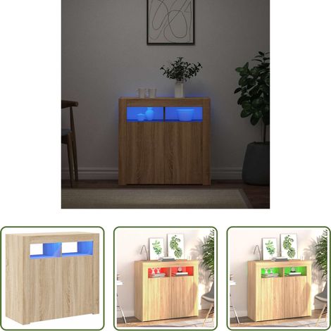 Schrank - Sideboard mit LED-Leuchten Sonoma-Eiche 80x35x75 cm (1/5)