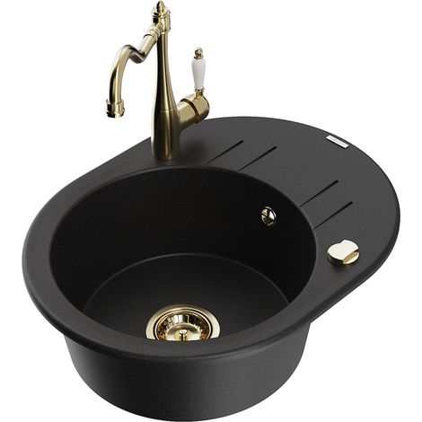 Mexen Kevin fregadero de granito de 1 cubeta con escurridor y grifo de cocina Carla, negro - 6517-77-670700-50 (1/5)