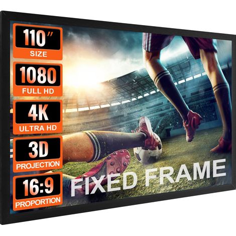 Écran de projection 110 pouces 16:9 4K HD pour films et home cinéma, cadre fixe idéal pour intérieur et extérieur (1/5)