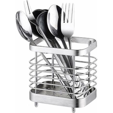 Égouttoir Rangement Couverts, Support Panier Pour Couteaux, Fourchettes, Cuillères, Ustensiles de Cuisine Porte-couverts Acier Inoxydable, Argent (1/5)
