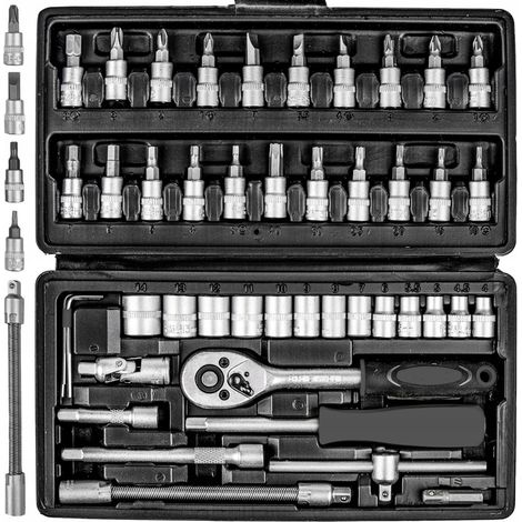 Juego de herramientas con puntas de 1/4" y vasos, 46 piezas en estuche (1/5)