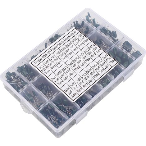 700 Stück 24 Typen grüner Polyester-Folienkondensatoren 0,22 nF-470 nF 100 V mit Aufbewahrungsbox (1/5)