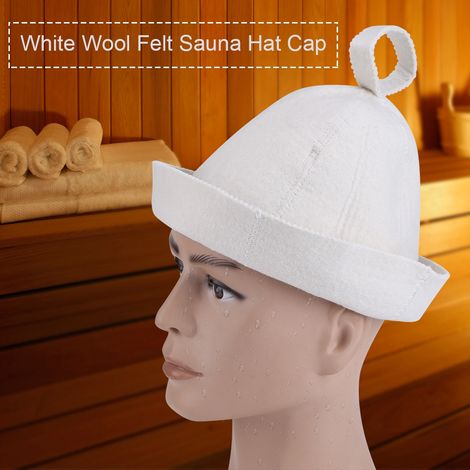 Bonnet de sauna en feutre de laine blanche pour sauna russe (banya) avec boucle de suspension (1/5)
