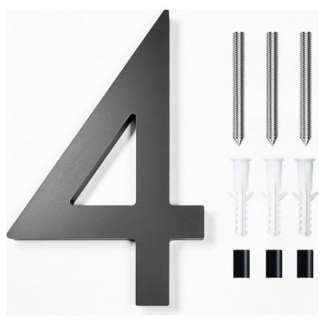 Modern brushed stainless steel door number plaque - 6 inches, 152 mm high, solid black stainless steel (number 4) (1/5)