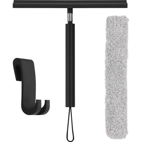 Raclette de douche avec tige télescopique (30 à 120 cm), raclette de sol, manche long pour salle de bain, douche, nettoyage des fenêtres (noir) (1/5)