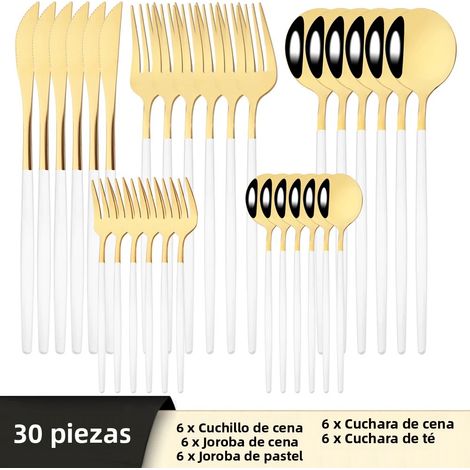 Ensemble de couverts en acier inoxydable (Platine) 30 pièces : couteau, fourchette, cuillère, couverts, argenterie (1/5)