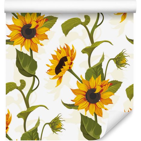 Papel pintado de girasoles grandes con hojas para salón y dormitorio, 50x1000 cm (1/5)