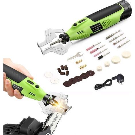 Affuteuse De Chaine Tronconneuse,Ensemble De 27 Pièces Trousse D'outils D'affûtage De Scie à Chaîne Alimentée par Batterie,Lime D'affûtage De Lame éLectrique Multifonction avec Meule Diamant Vert (1/5)