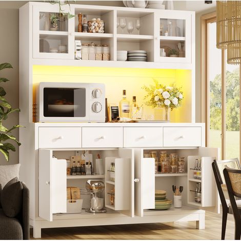 Buffet haut 140 x 38,5 x 180 cm avec LED RGB, portes vitrées et 4 tiroirs DESVIAE (1/5)