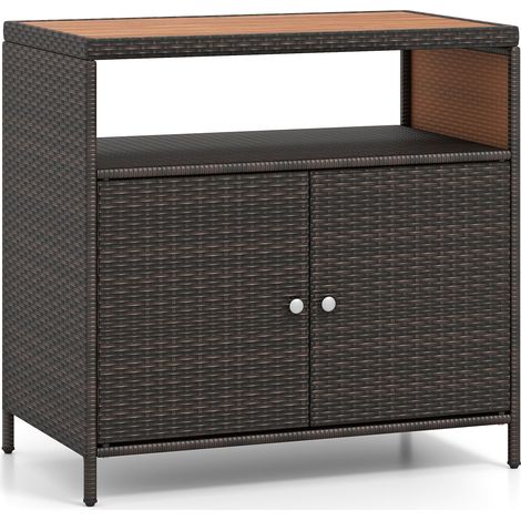 Mobile contenitore da esterno in rattan con piano in legno di acacia