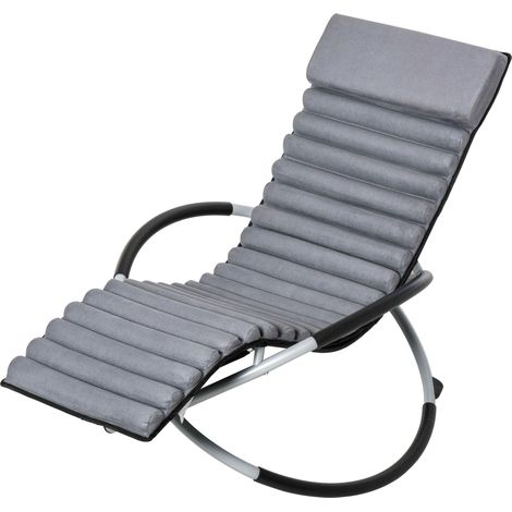 Fauteuil à bascule ergonomique 2 en 1/chaise de jardin/transat à bascule, métal, Textline, sphérique, gris foncé, 145 x 74 x 86 cm (1/5)
