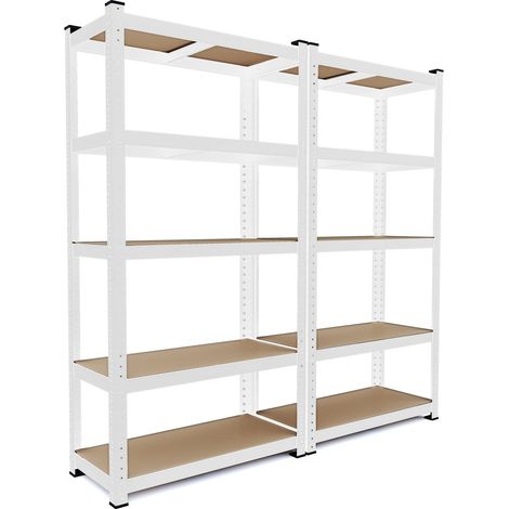 2 Scaffali In Metallo E MDF Scaffale Ad Alta Portata Fino a 875 kg Con 5 Ripiani Regolabili Ideale Per Garage Officina Cantina Capannone Magazzino Design Modulare 180 x 90 x 40 cm (Bianco)