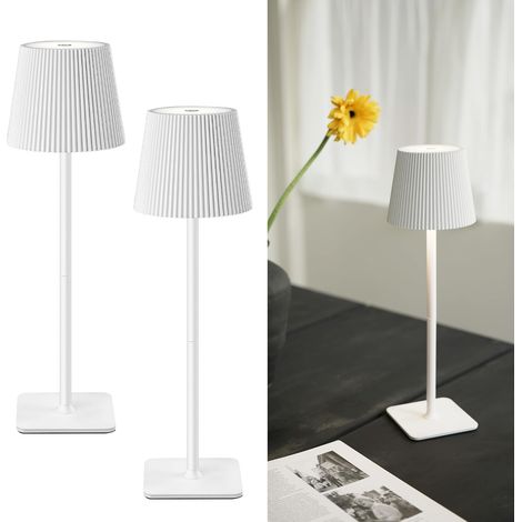 Blanc Lot de 2 Lampes de Table LED sans Fil 5200mAh Lampes de Chevet Dimables Longue Durée, IP54 Étanches Pour Intérieur et Extérieur, Chambre, Bureau, Jardin