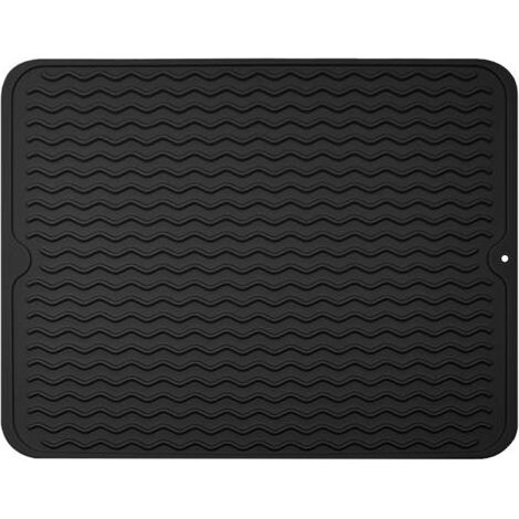 Tapis Egouttoir Vaisselle, 40x 50 CM Tapis de Séchage Vaisselle en Silicone, pour Égouttoir Vaisselle de Cuisine, Un Séchage Rapide, Résistant à la Chaleur Antidérapant - Noir