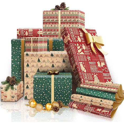 10 Feuilles Papier Cadeau Noel Kraft, Emballage Cadeau Noel (50×70cm) (1/5)