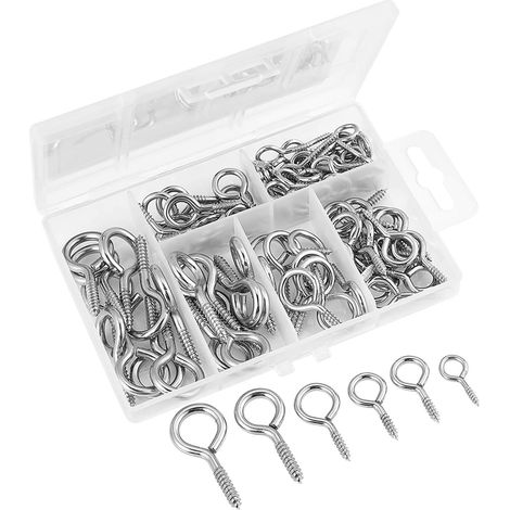 Screw Eyebolt - 100 Pièces - 6 Tailles Différentes - Pour Suspension Plafond Bois DIY - Fixation Murale (1/5)