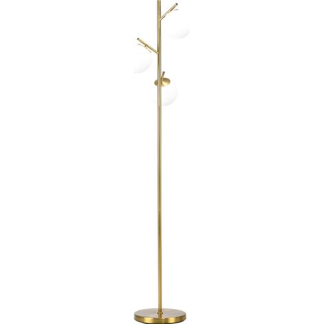 Lámpara de pie moderna de hierro dorado con 3 pantallas de vidrio y 3 casquillos E27, 169 cm (1/5)