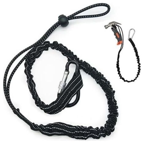 Two-part, retractable safety tool rope, safety connection rope for working at height, safety harness with aluminum locking carabiner and adjustable loop at the end